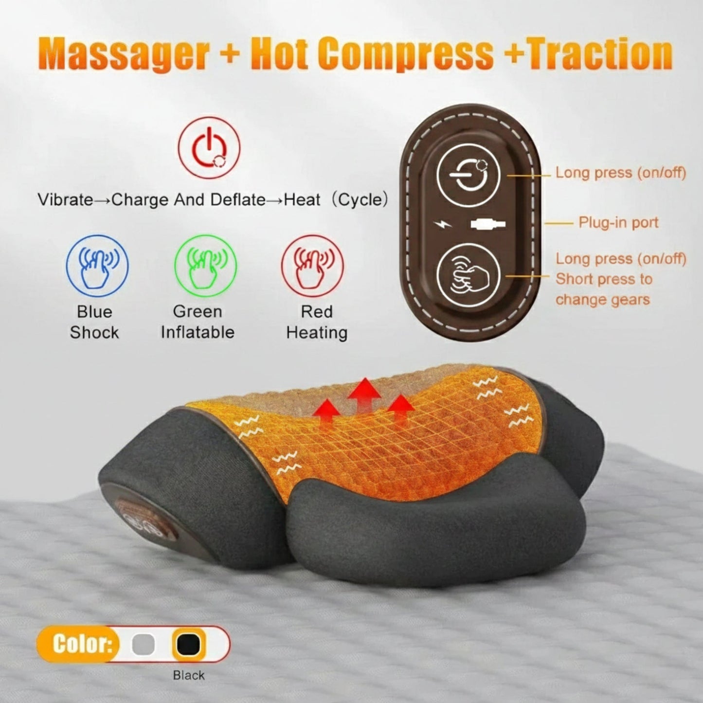 Oreiller Orthopédique Cervical  | Posturovia Massage chauffant intense avec traction cervicale